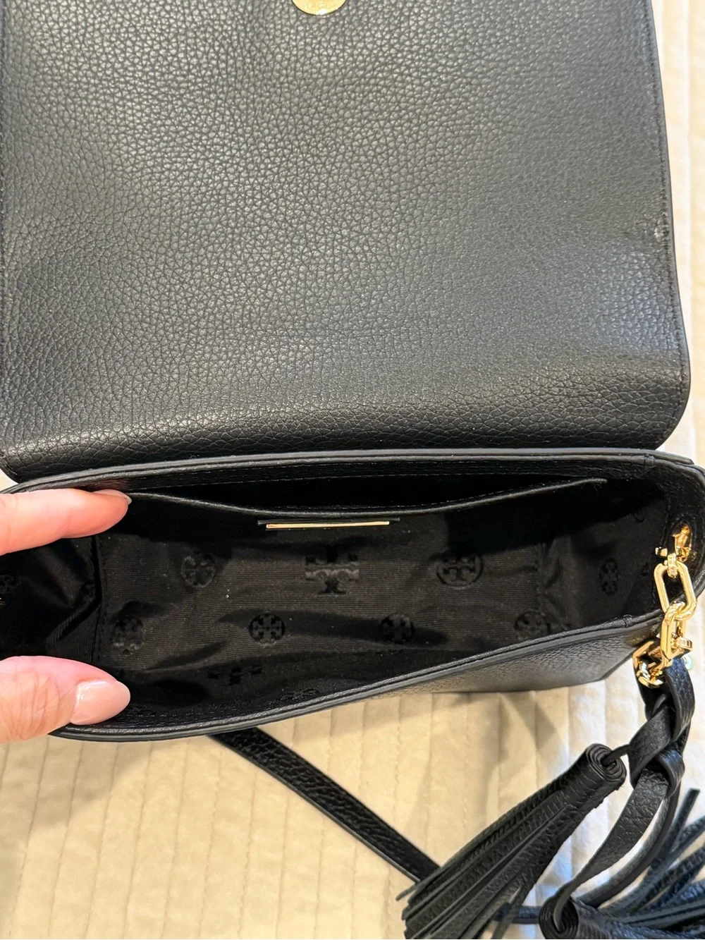 Tory Burch Black Leather Crossbody Bag with Tassel - Women's Shoulder Bag